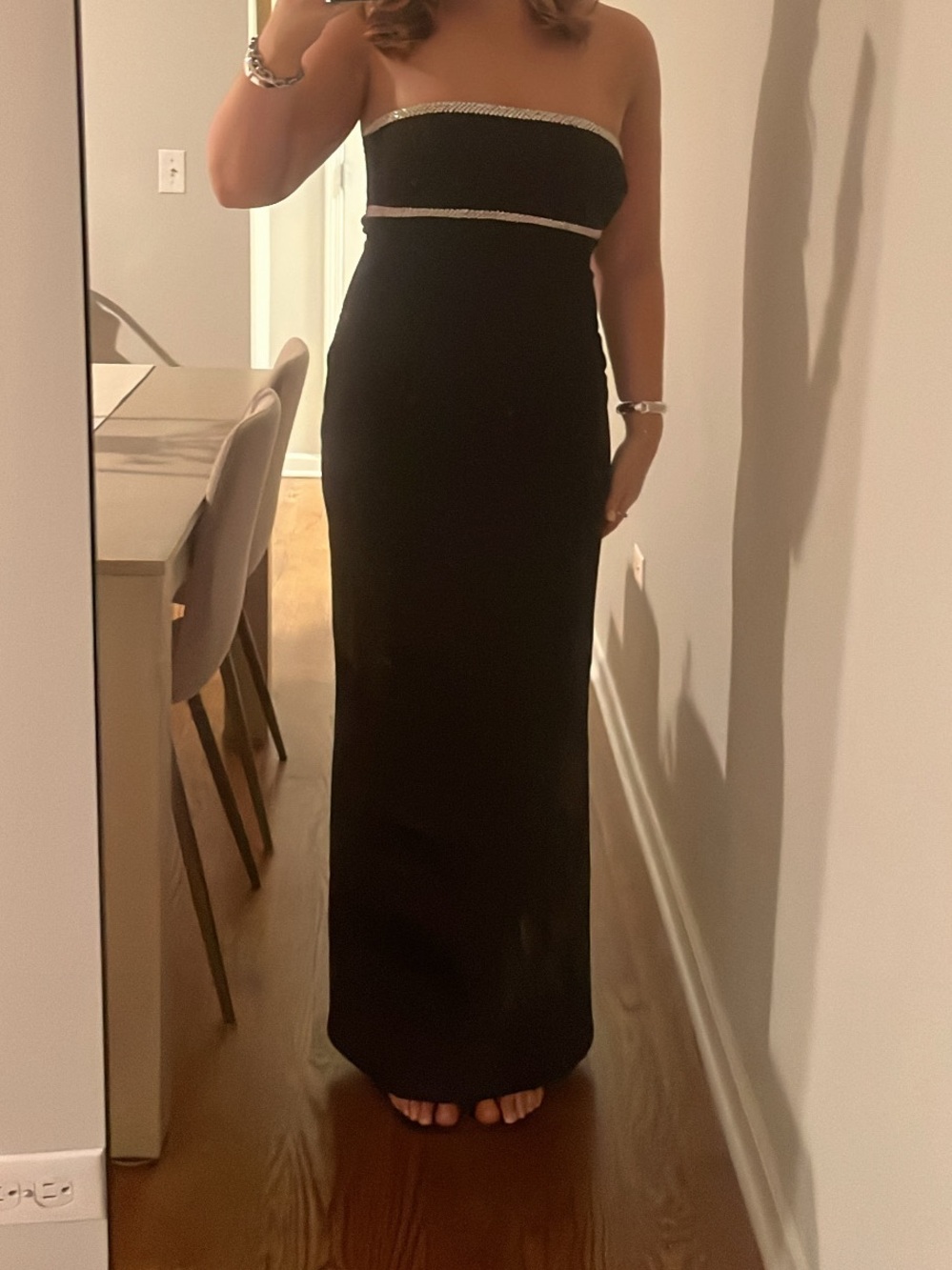 Lulu's Black Strapless Gown with Rhinestone Trim